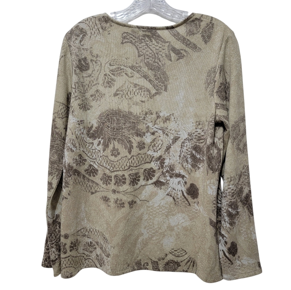 Chico's | Cozisoft Romance in Annecy Floral V-Neck Long Sleeve Shimmer Tee Sz 1 - Picture 2 of 7